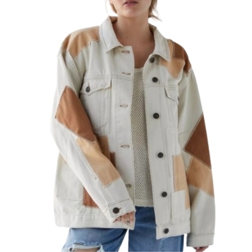 BDG Patchwork Cream and Tan Denim Jacket - Women